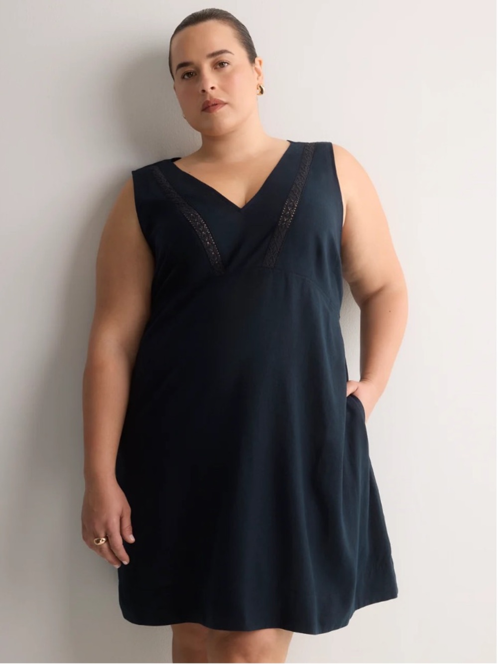 Penningtons Navy V-Neck Swing Chemise with Lace Trim